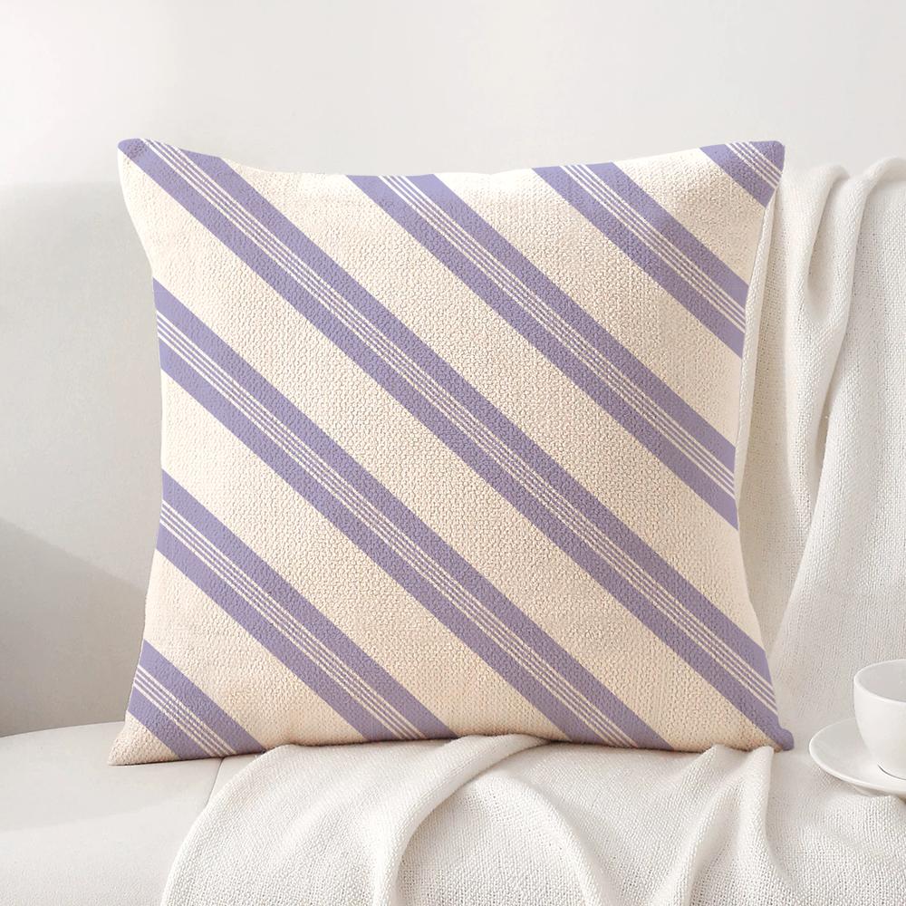 Simple purple plaid print Cushion Cover Natural Linen Organic Fabric DoubleSided Printing Sofa Home Decor Gift Pillow Cover