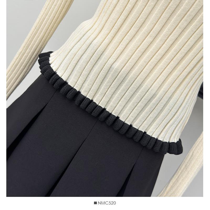 Spring Autumn Women Half High Collar Full Sleeve Ruffles Knitted Sweater Pullover Tops