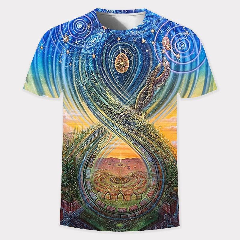 Verano Nuevo 3D Dorado Moda Digital Harajuku Estampado Manga Corta Cuello Redondo Masculino Casual Personalidad Hip Hop Calle Camiseta Tops