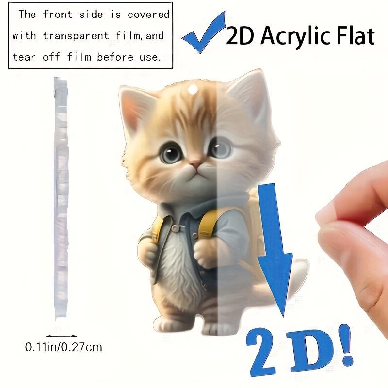 2D Flat Akryl Tegneserie Katt Nøkkelring - Søt Blå Jakke & Gul Ryggsekk Design, Ringspenne - Ideell Påskegave for Katteelskere