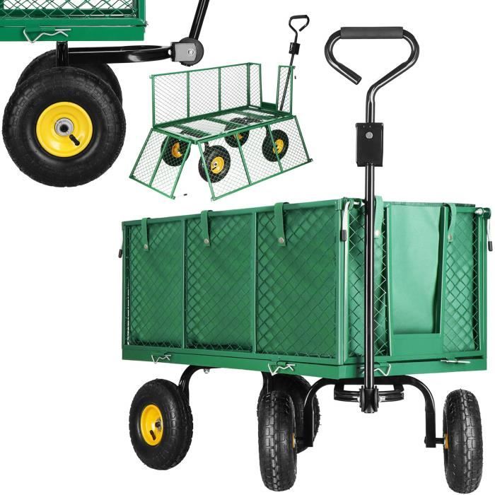 Chariot de Transport Pliable 4 Roues + bâche Amovible Max. 400kg - SPRINGOS