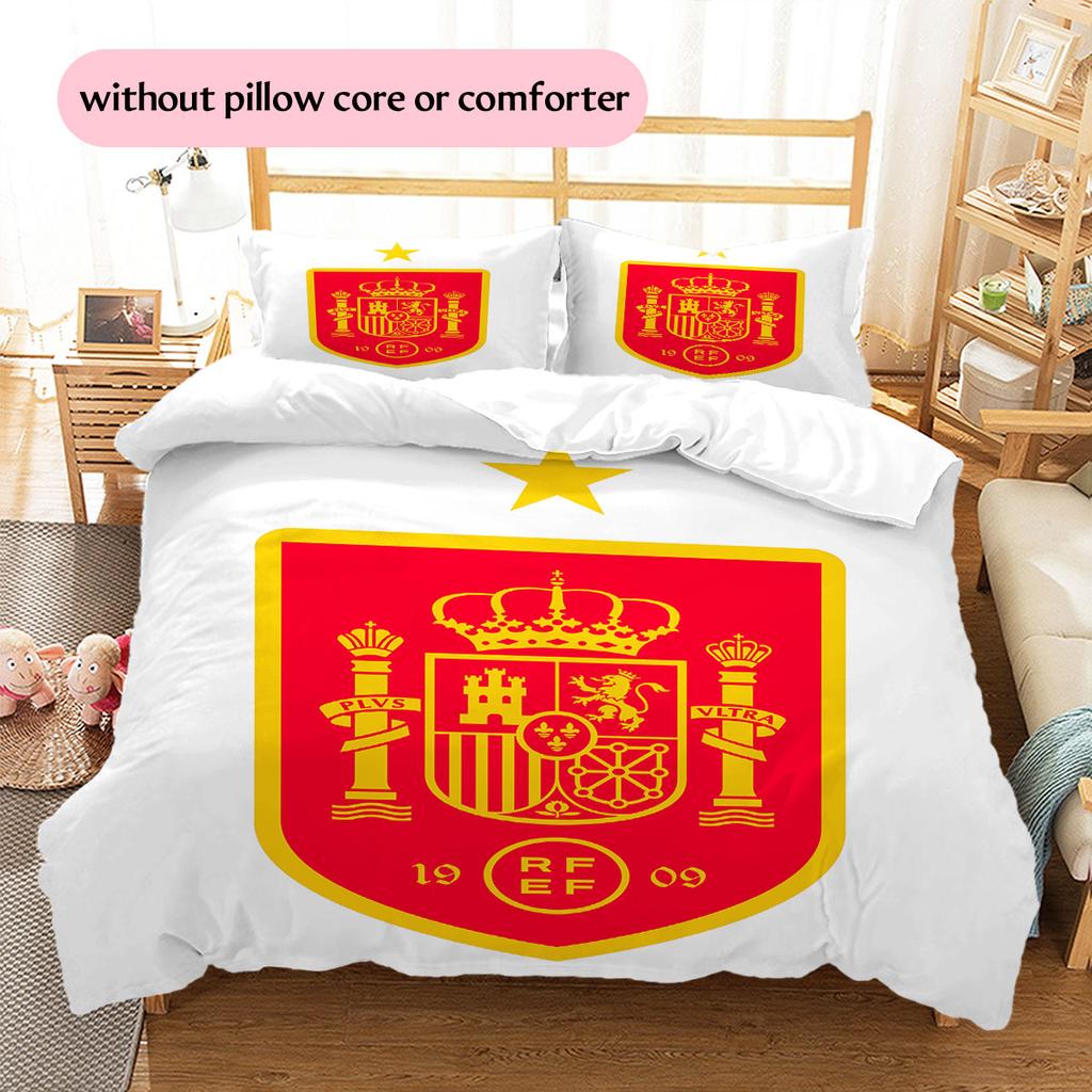 Spain National Football Logo Pattern Bedding Home Decoration Birthday Gift (1 * Duvet Cover + 2 * Pillowcase, Without Core),fan Merchandise.