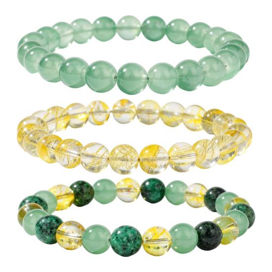 Healing Gemstone Wristband 3 Pcs Natural Bracelet, 8MM Round Beads Faux Crystal Jewelry for Meditation Stretch Handmade Spiritual Gift Women