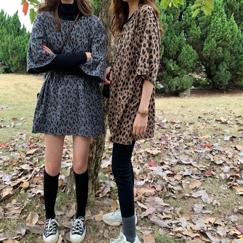 IELGY T-shirt da donna Stampa leopardata Top Lunghezza media Stile Harajuku Largo Maniche corte Base Moda casual