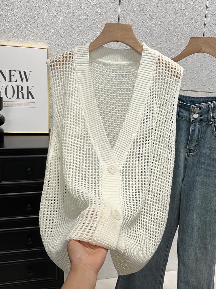 

Button Down Crochet Vest for Women V-Neck Sleeveless Openwork Waistcoat Top Summer Boho Chic Vintage Outfit One Size белый