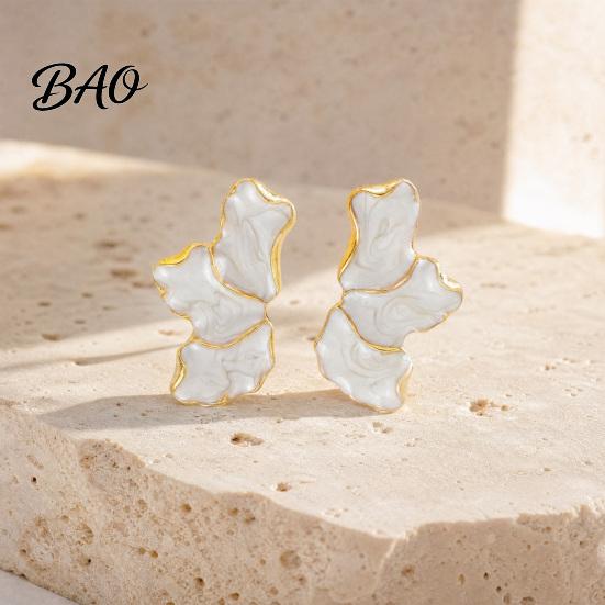 Alloy Earrings 1 Pair Stud for Women, Enamel Irregular Petal Shape Wear-resistant Ear Studs, French Style Pins Versatile Gift Jewelry Pleated