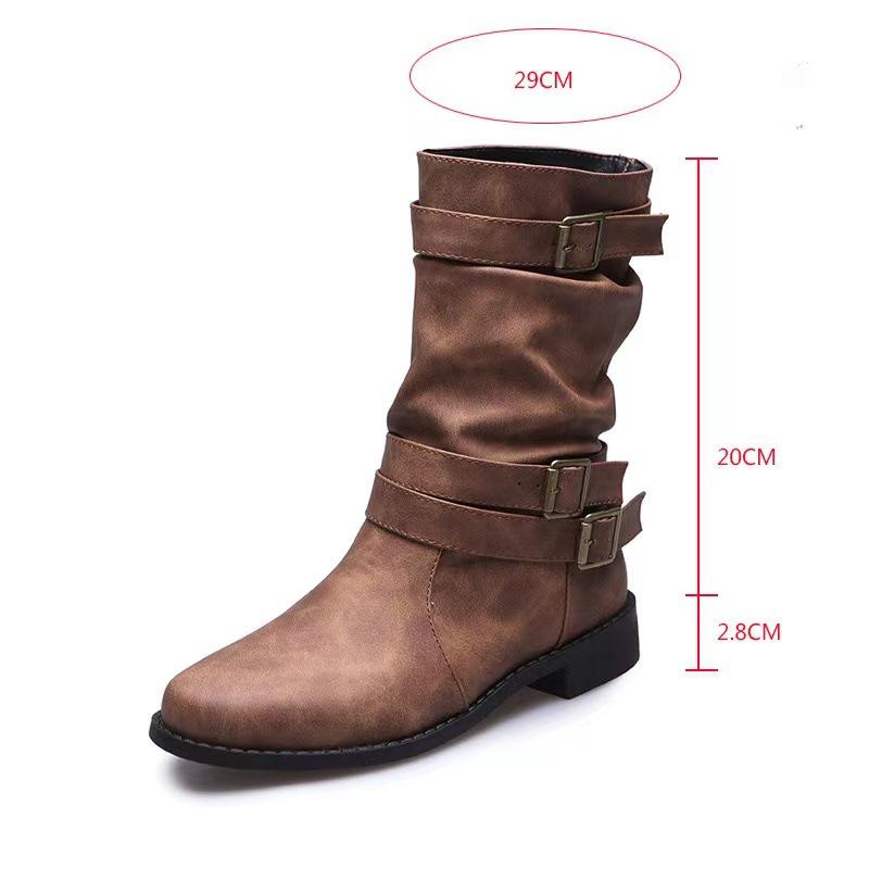 Autumn And Winter Large Slope Heel Women'S Boots Solid Color Folded Slope Heel Buckle Short Style 35-43