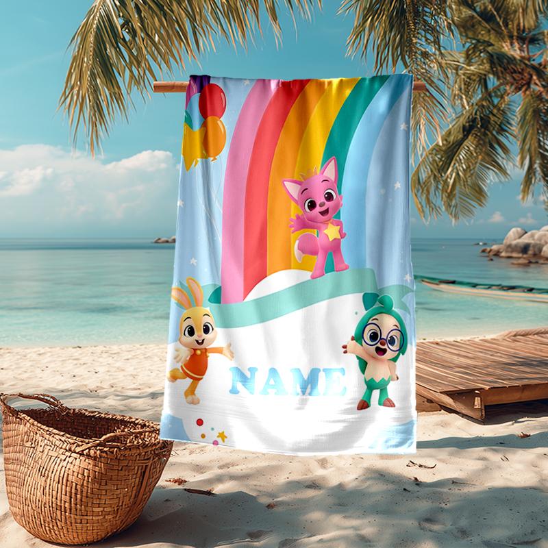 Custom Name Ultra-Soft Beach Towel with Pinkfong Wonderstar Theme,Ideal for Pool - Camping, Diving - Perfect Travel Essential, Vibrant Beach Towel.