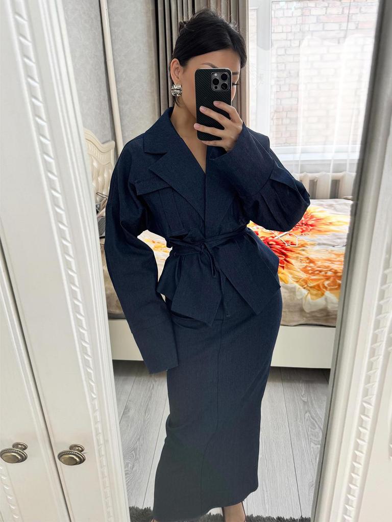 Spring 2025 Women's Casual Tie Cardigan and Skirt Set