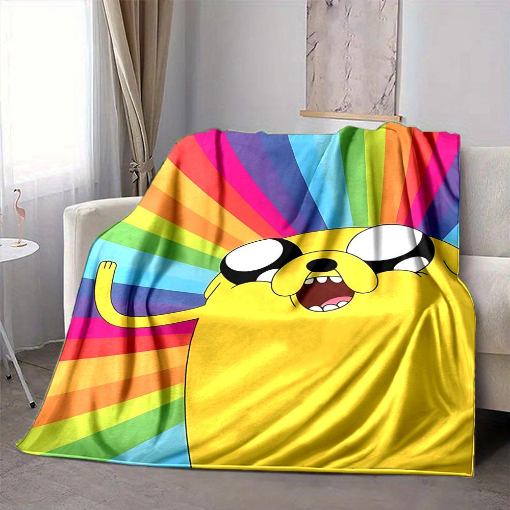 1pc Jake the Dog Flannel Blanket [Cozy Throw Blanket] For Sofa, Bed, Travel, Camping, Livingroom, Office, Couch, Chair, And Bed