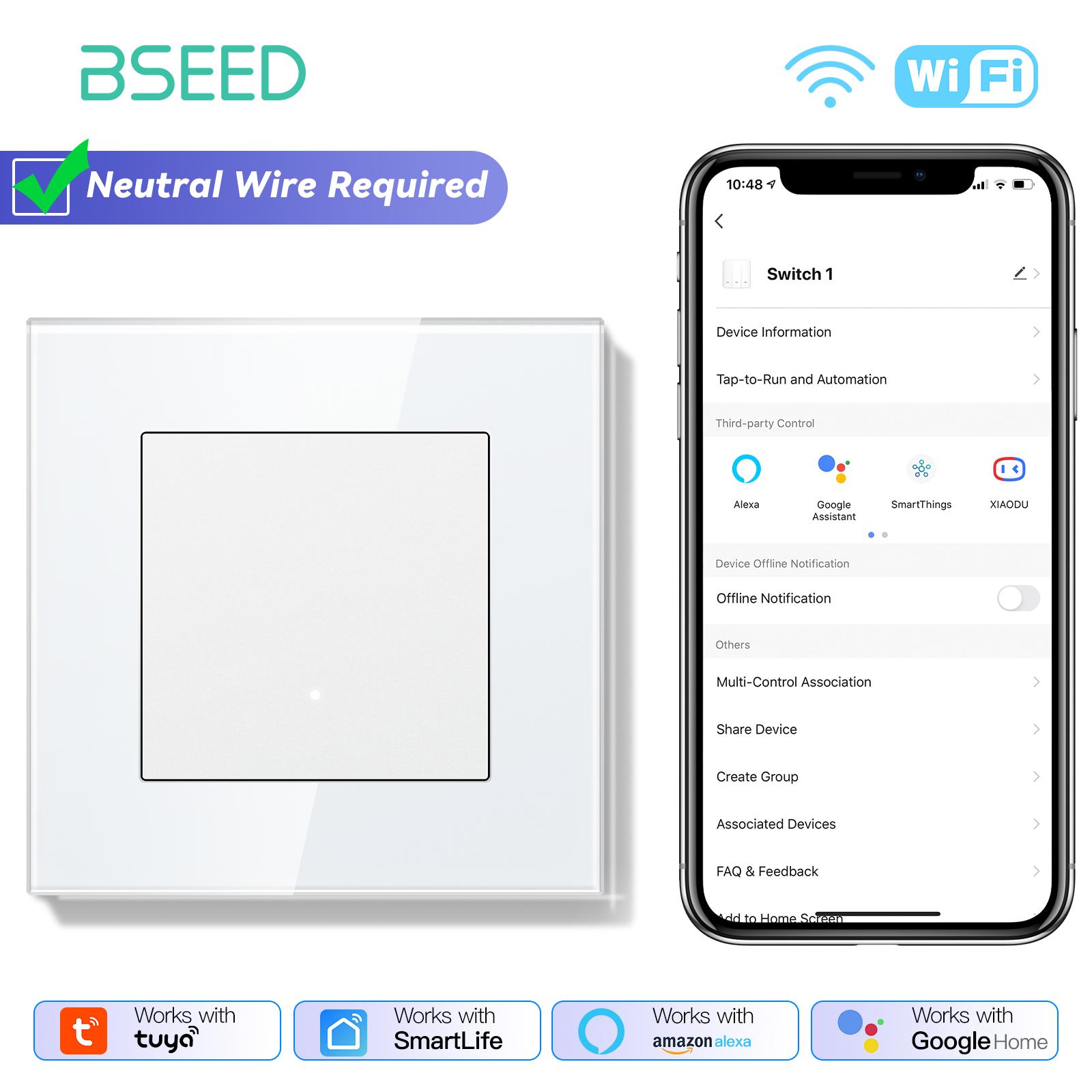 

BSEED Wifi Wall Smart Switches 1/2/3/4Gang Mechanical Click Buttons Tuya Smart Life App With EU Power Sockets USB Glass Frames Socket no wifi&EU standard
