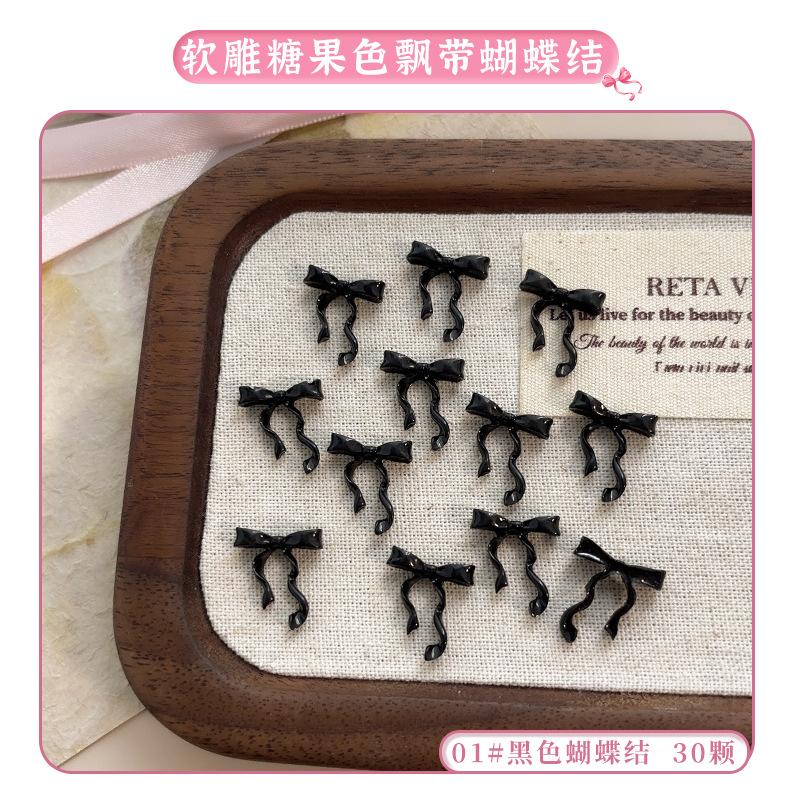 30Pcs Ribbon Bow Nail Art Charms 3D Nail Decoration Macaron Color Manicure Accessories Resin Material Diy