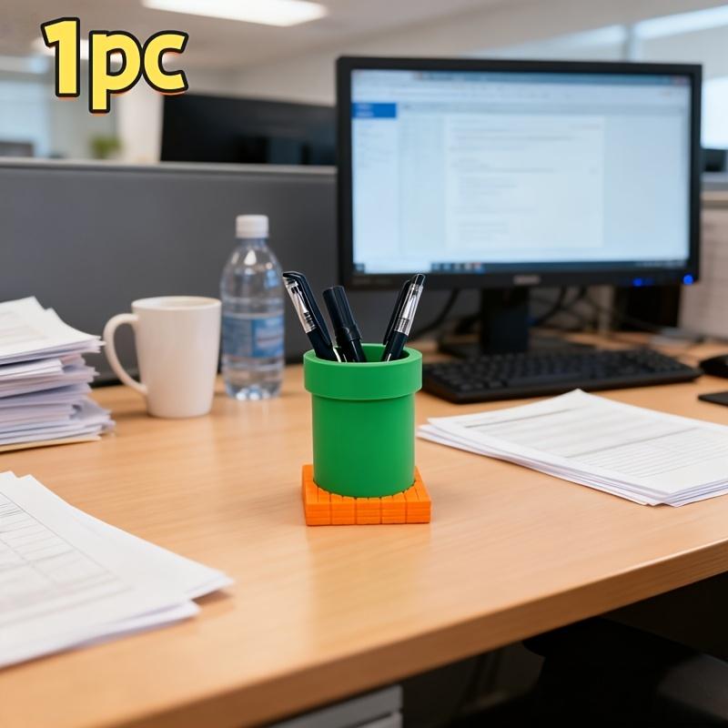 1 Brick- and Pipe-Shaped Pen Holder with a Drawer | Made of plastic, suitable for desks, offices, and dorm rooms