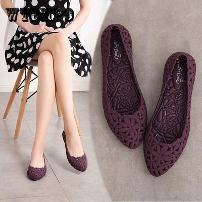 Sommer Hohl Sandalen Frauen Flache Unterseite Atmungsaktiv Loch Schuhe Weiche Strand Mode Regen Stiefel