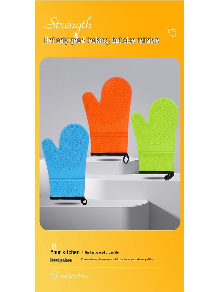 Auf Lager Doppellagiger Silikon-Küchen-Backofenhandschuh mit Baumwollkante