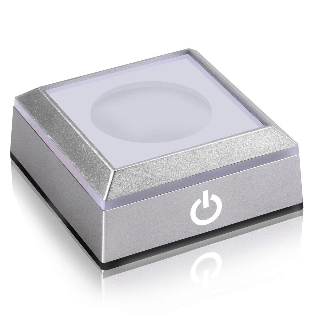 3D Crystal Glass Trophy Laser LED Light Base Square Display Stand Touch Switch