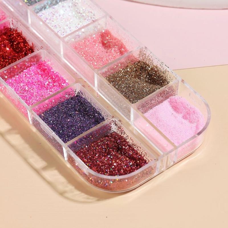 6/12Color Diamond Nail Powder Sparkling Nail Glitter Dust Shining Flakes for Acrylic Nail Polish DIY Nail Art Decoration