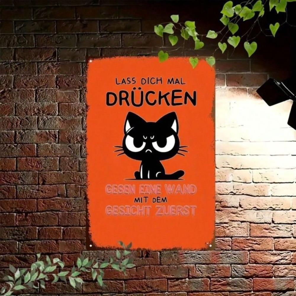 Vintage Metal Cat Sign 20x30cm Rustic Wall Decor for Kitchen Garden Home