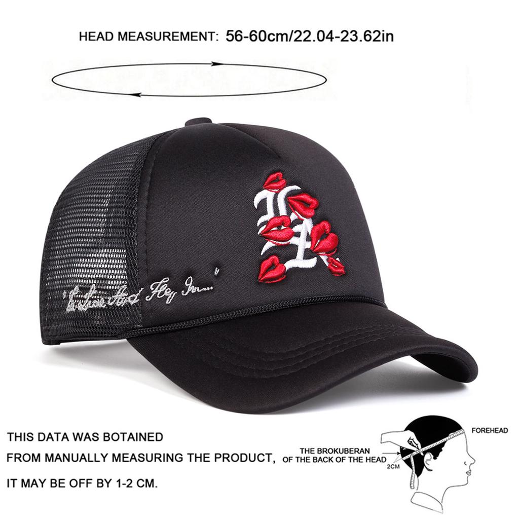 Unisex Lips Letter Embroidery Baseball Net Caps Spring and Summer Outdoor Adjustable Casual Hats Sunscreen Hat