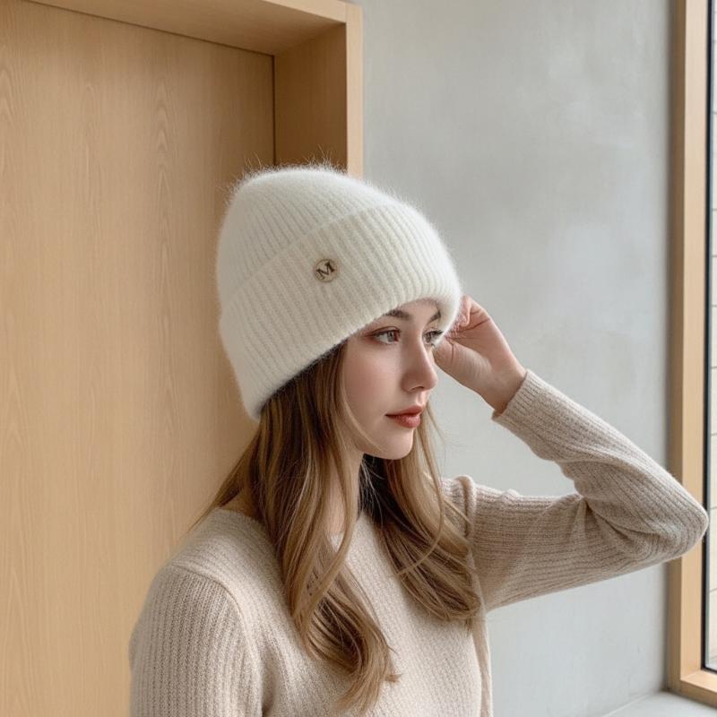 Knitted Hat With Thick Velvet For Women, Warm And Versatile, Big Head Circumference, Head Cover, Ear Protection, Cold Hat