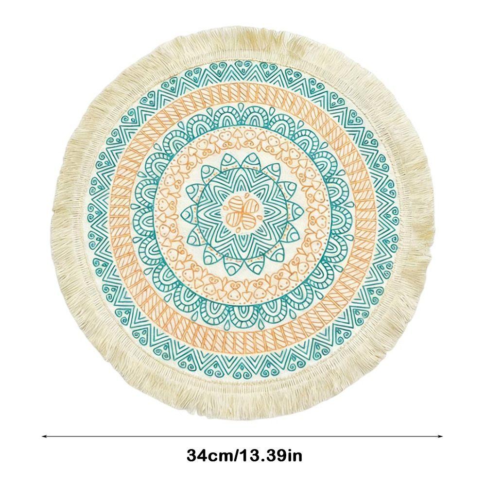 Natural Heat Resistant Bohemian Placemat Non-Slip Weave Braided Table Mat Jute Tassel Woven Mat Kitchen Table