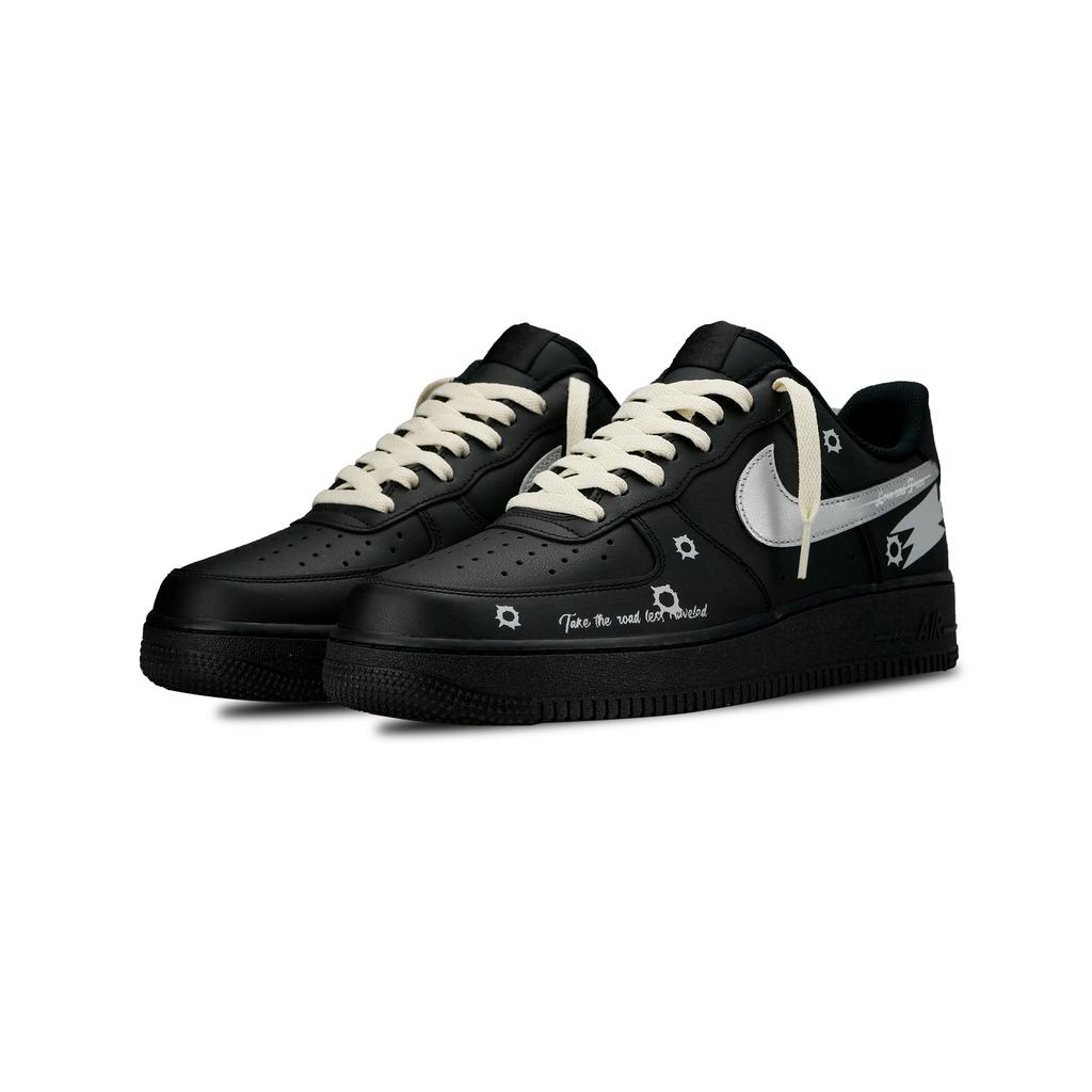 Nike Air Force 1 07 Triple Black, Peace And Love Low top Skateboard Shoes Unisex Black Silver CW2288-001(Team81-)