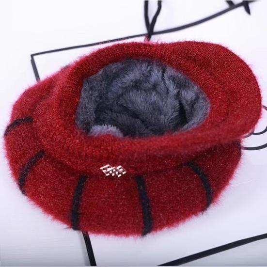 Women Winter Hat Thick Warm Knitted Hat Soft Velvet Slouchy Cap with Visor Brim for Middle-Aged And Elderly Ladies