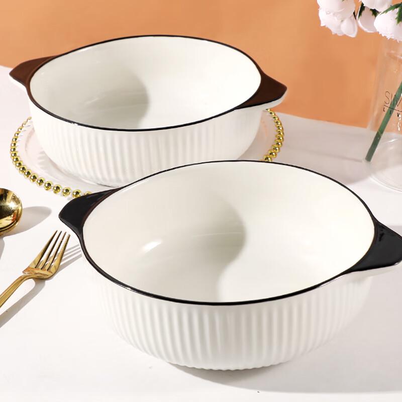 JIWU Forest Large Double-Handle Ceramic Soup Bowl