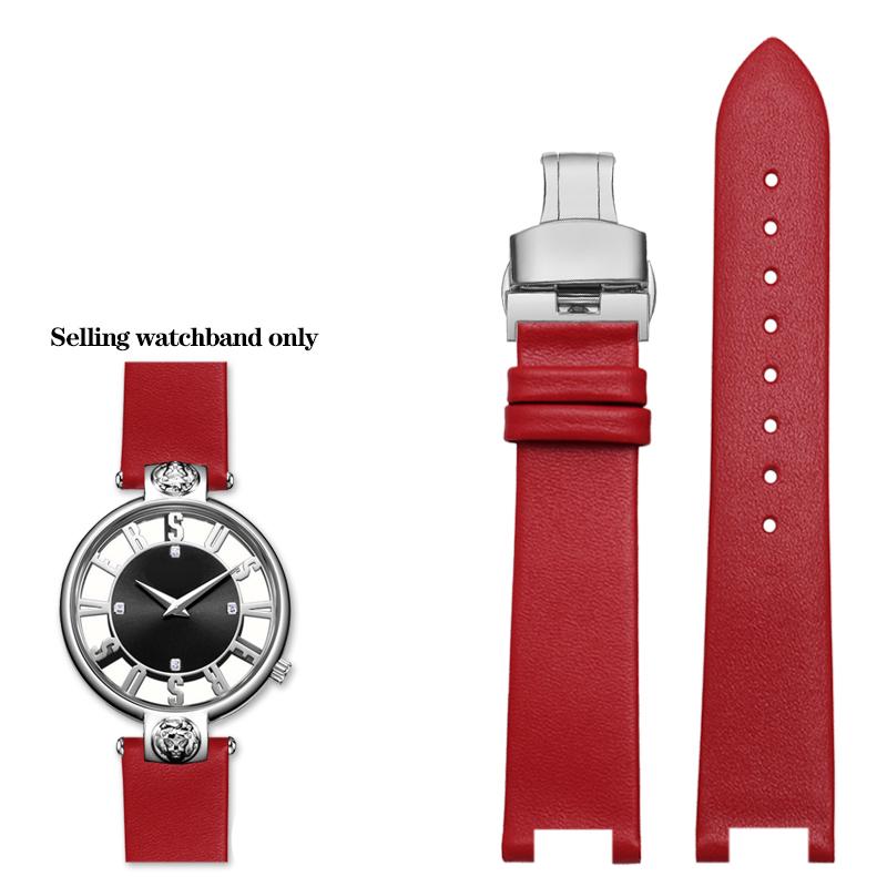 16*10mm Notched Genuine Leather Watchband for Ver-sace Female VERSUS VSP490118 VSPCD2217 Watch Band Strap Bracelet Blue White