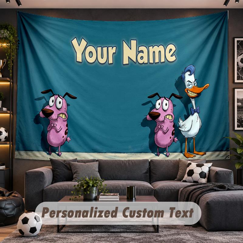 Courage the Cowardly Dog Personalized Tapestry Support Custom Name, Wall Art Home Decoration