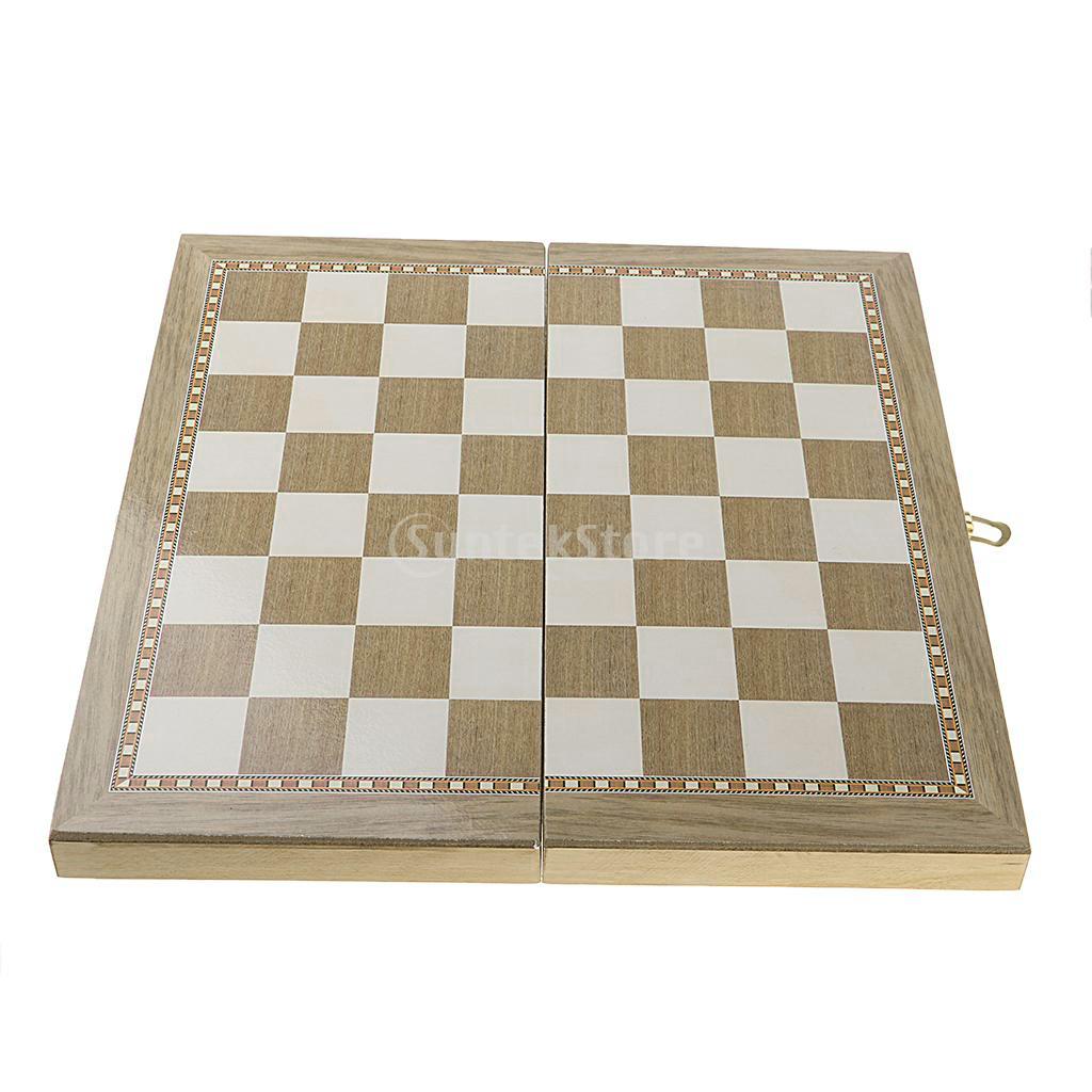Folding 3-in-1 Classic Wooden Chess Set Board Game Set 24x24cm Chess Checkers Backgammon Portable Travel Board Game Set for Kid