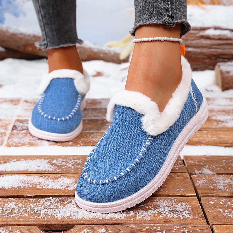 Foreign Trade New Velvet Warm Flat-soled Cotton Shoes Women's Autumn Round Head Foot Cover Large Size Low-top Single Shoes