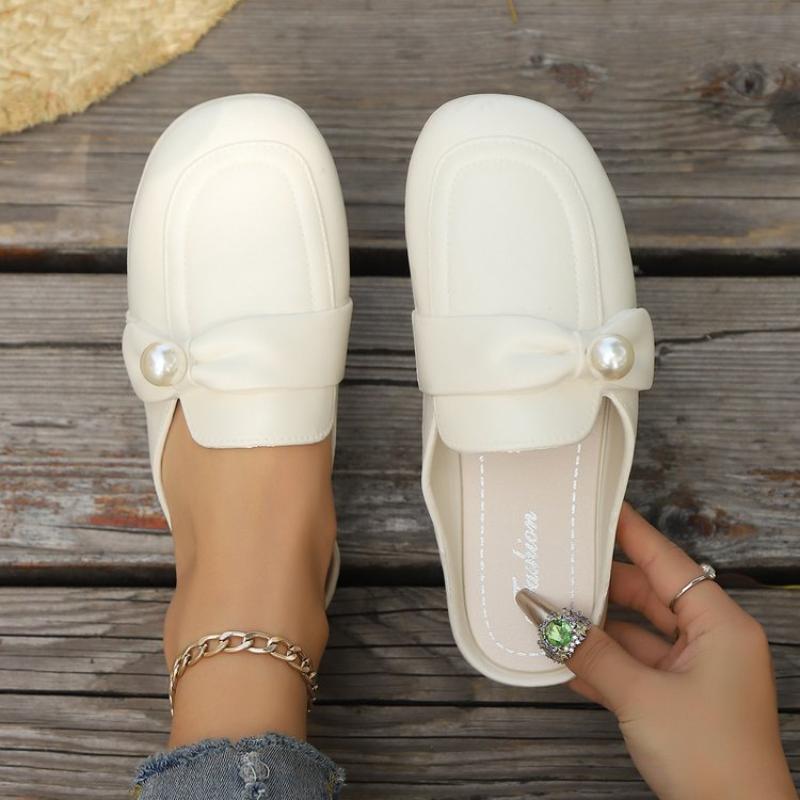 Fashion 2025 Summer New Closed Toe Women’s Slippers Pearl Outdoor High Quality Low Heel Slippers for Daily Casual Hot Sale Sandals