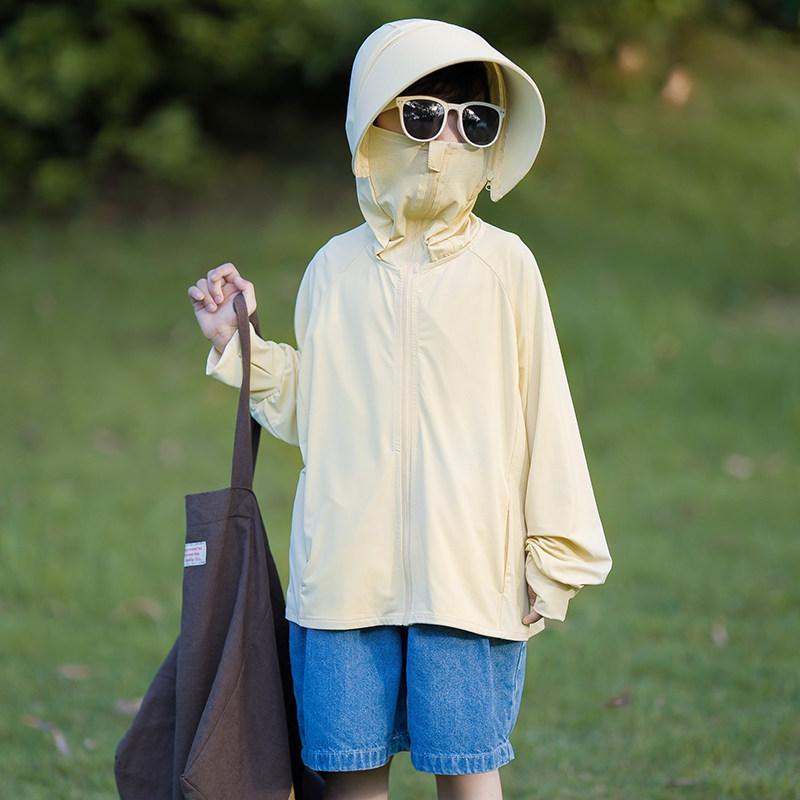 Children's sunscreen clothing 1011 new summer ice silk light boys and girls baby brim removable sunscreen clothing jacket