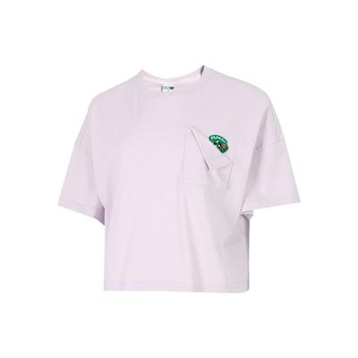 Глемпінг Ss Кроп-Топ Повсякденний Спортивний Однотонний Вишитий Логотип Круглий Виріз Футболка з Коротким Рукавом Жіночі Топи Світло-Фіолетовий 536880-17