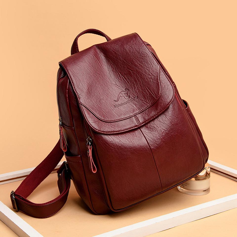 Ladies Bookbag Rucksack Women Large Capacity Backpack Purses High Quality Pu Leather Female Vintage School Bags Travel Bagpack