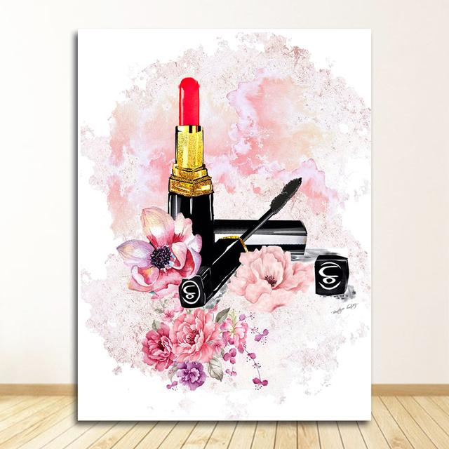 Goedkope Kunstschilderijen Poster Muur Foto Woonkamer Decor Roze Bloem Parfum Art Poster Hoge Hakken Canvas Schilderij Make-up Muur Geen Frame kopen - gratis levering, eerlijke reviews met foto's