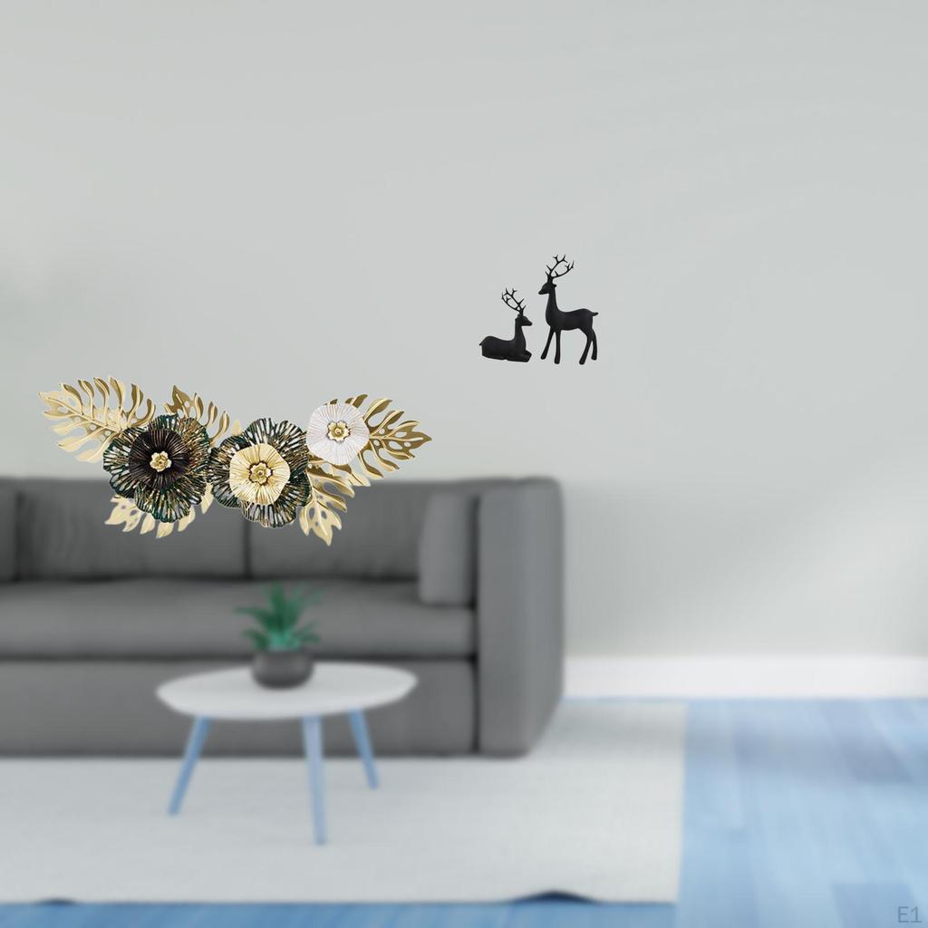 Nordic Metal Wall Art Sculpture Featuring Flower Leaves And Resin Figurine for Dining Room Living