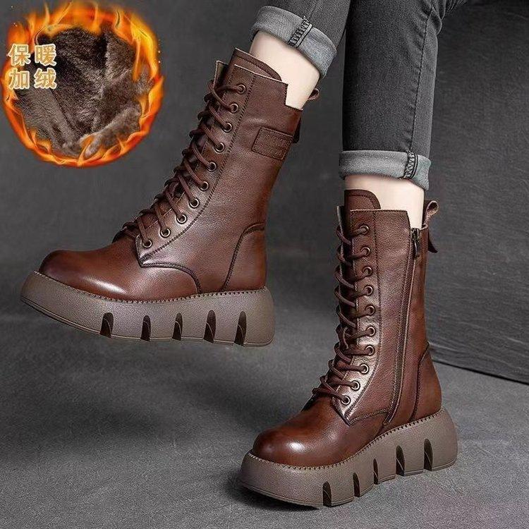 Fashion new soft leather thick-soled Martin boots women's 2025 autumn and winter fashion versatile British wind fried street small short boots