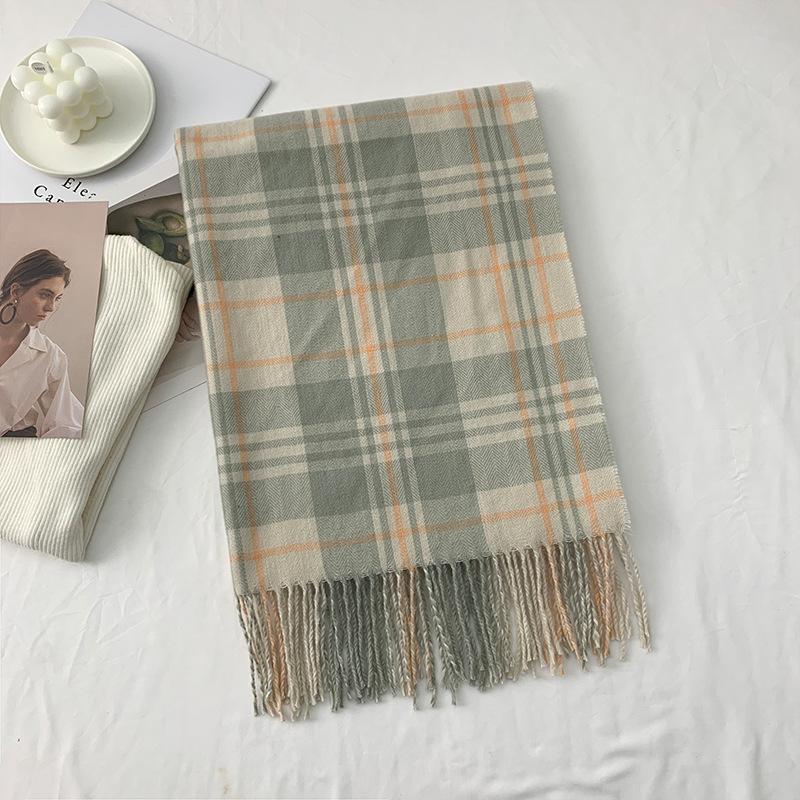 New British College style imitation cashmere plaid fringed scarf women's Japanese and Korean striped lady couple scarf