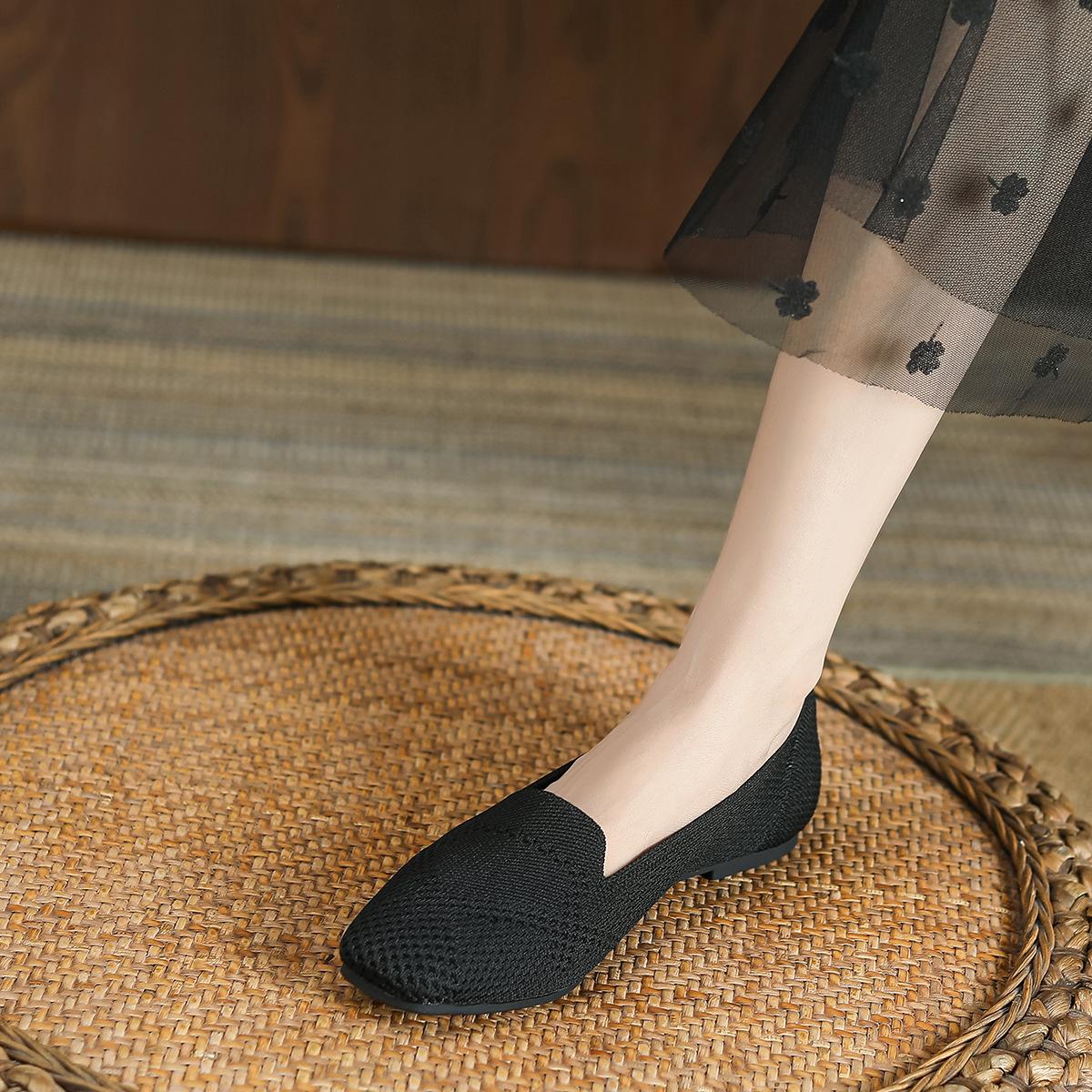 

Обувь Одиночные туфли Женские туфли с глубоким носком Тканые туфли с квадратной головкой и плоским дном Трикотажные туфли большого размера Egg Roll 43 чёрный