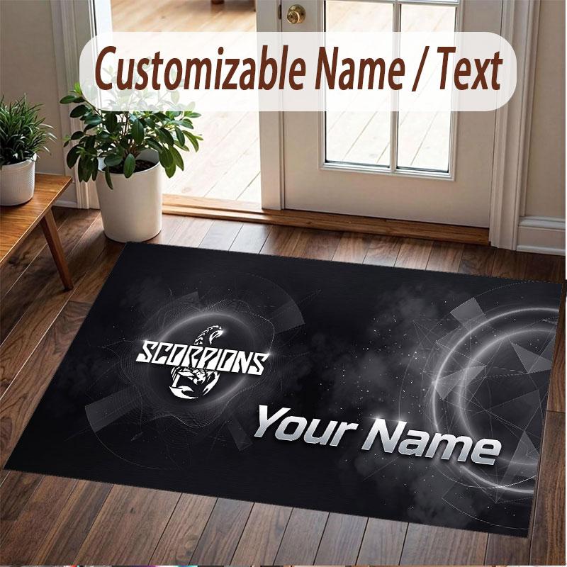 Custom Rug Scorpions Pattern Print Name Text Soft Non‑Slip Floor Carpet for Home Indoor Decoration
