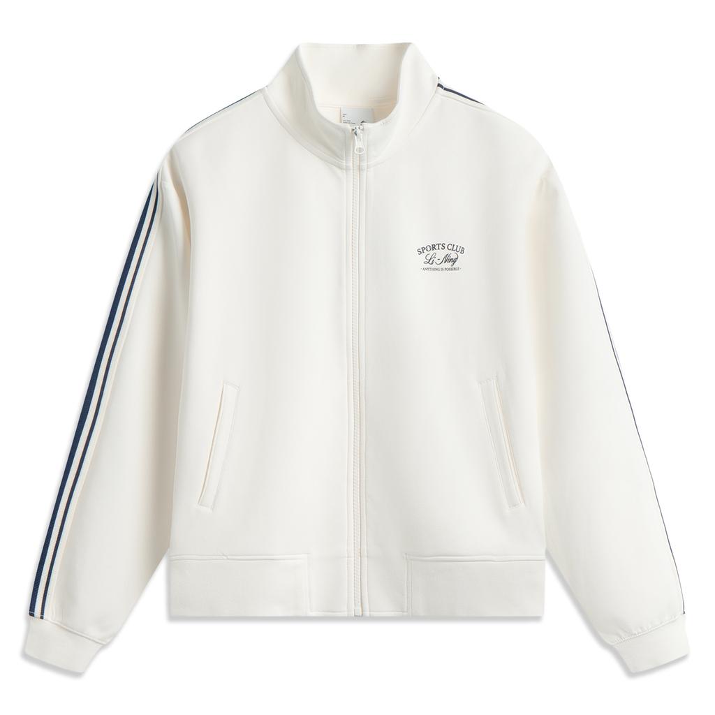 Li-Ning Sports Trend Series Simple Letter Stripe Stand Collar Zipper Loose Versatile Cardigan Sweatshirt Women sweatshirt AWDV930-3