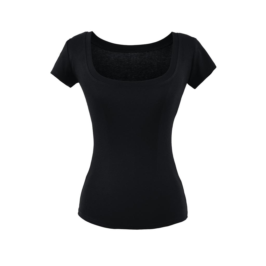 Square neck short-sleeved T-shirt women's summer new American Spice Girl style solid color sexy slim bottom top