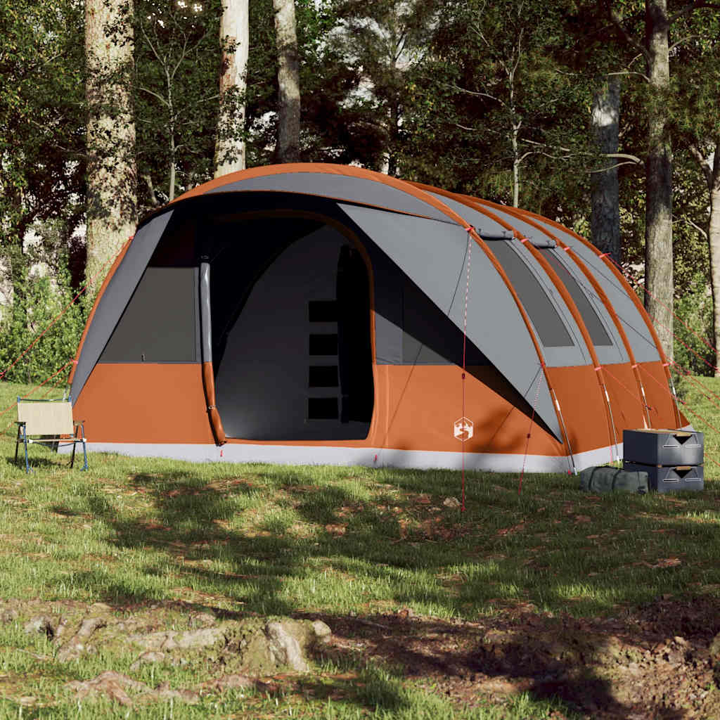 Tunnel Family Tent for 7 People Gray and Orange Waterproof