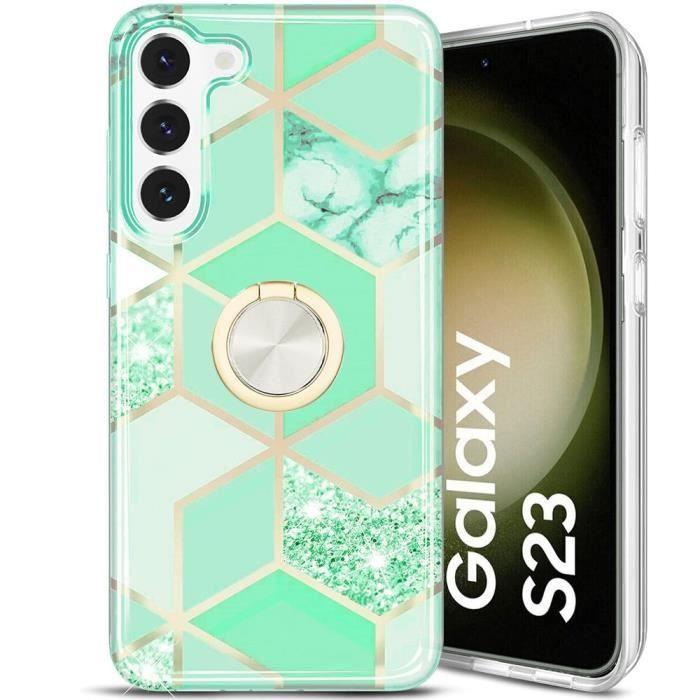 Coque pour Samsung Galaxy S23 - Silicone - Turquoise - Anneau Rotatif 360°