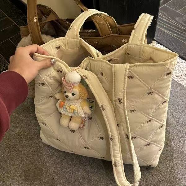 Casual Nylon Tote With Floral Butterfly Embroidery And Magnetic Closure For Work And Leisure