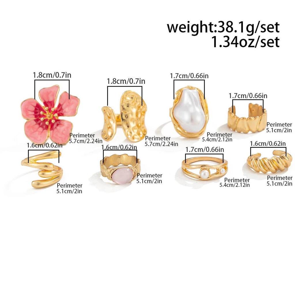 SHIXIN 8 Pcs Trendy Pink Flower Stackable Rings Set Women Exquisite Acrylic Drill Knuckle Joint Ring Y2K Aesthetic Jewelry Gift