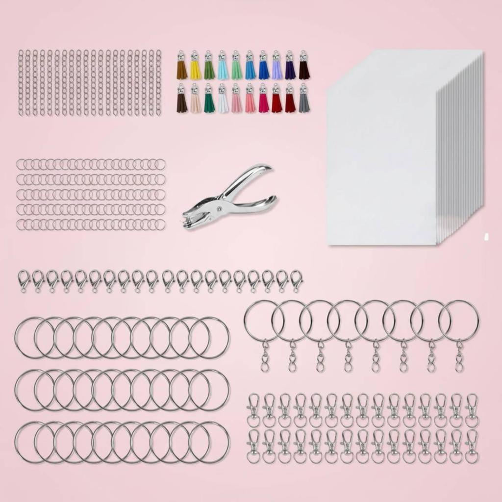 251 Pieces Shrink Keychain Kit Includes Hole Punch Shrinkable Art Colorful Tassels