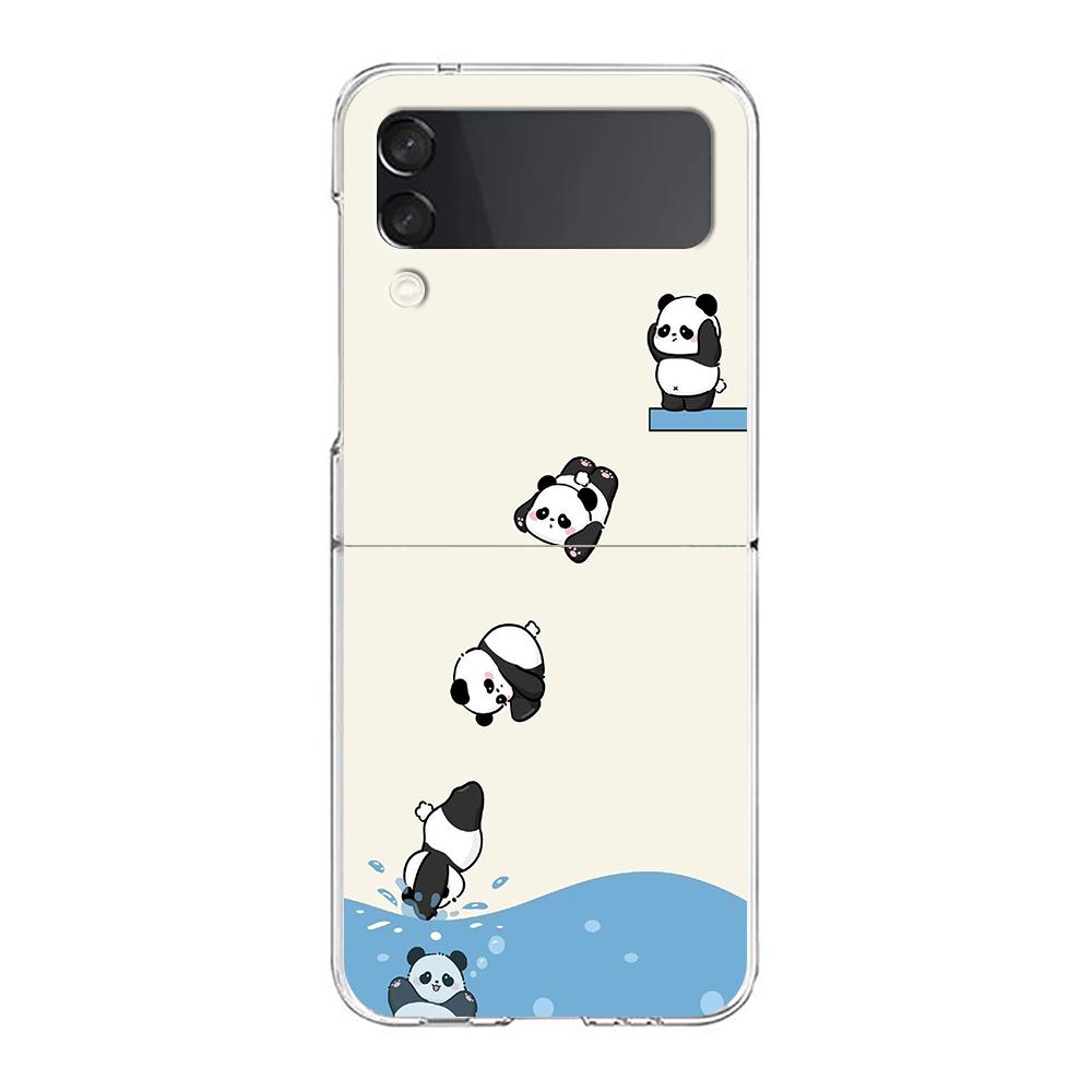 Phone Case For Samsung Galaxy Z Flip 3 4 5 Hard Folding Clear PC Bumper For Samsung Z Flip 6 Back Cover Cartoon panda